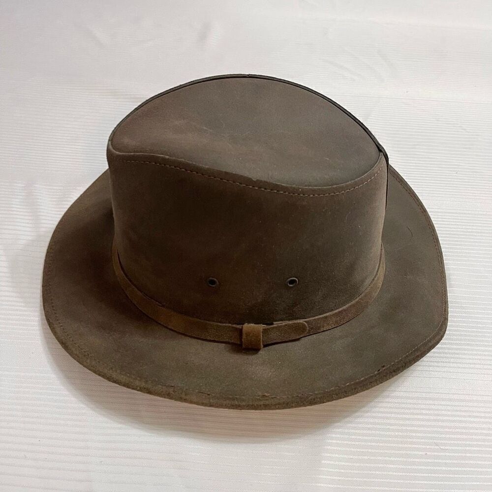 Vintage Henschel Genuine Leather Hat USA Brown Men's Size Medium Hat